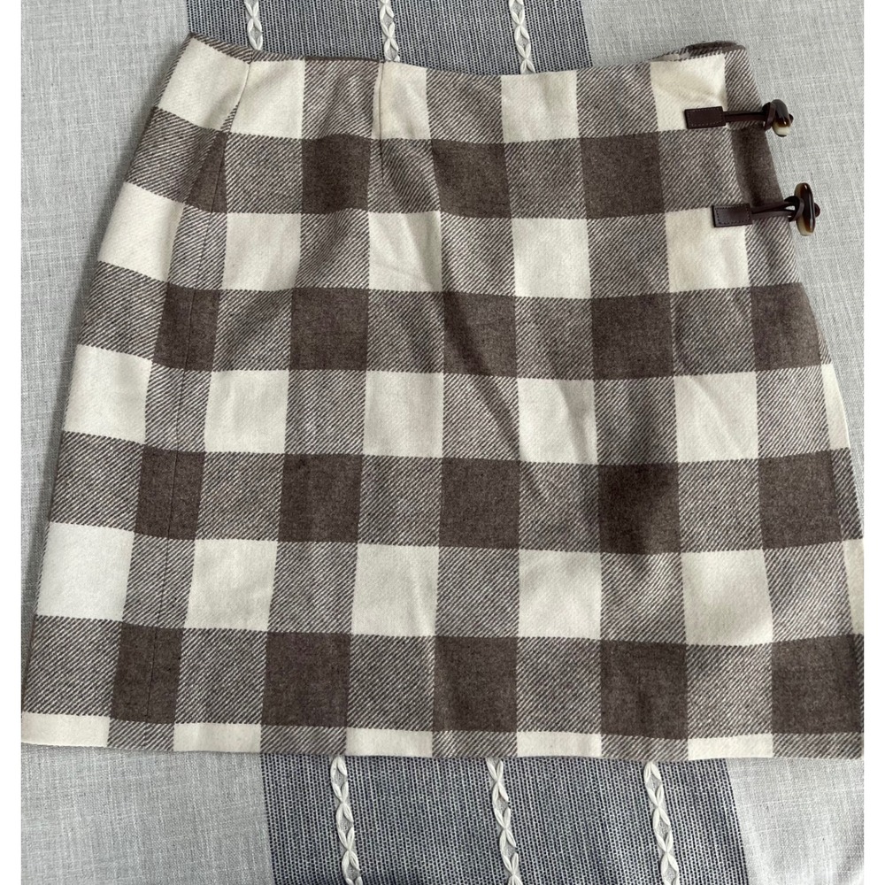 Pendleton Oregon Tweed Wool Skirt Brown Cream Buffalo Check Toggle 14 Petite